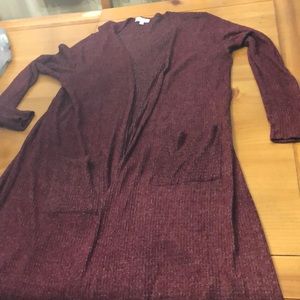 LuLaRoe Sarah Sweater Duster Size Large Maroon with Grey Flecks